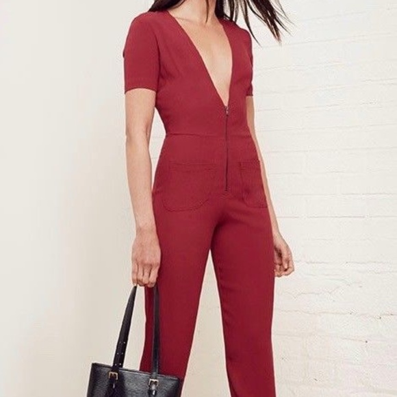 Reformation Red Farah Jumpsuit Bodysuit Size 8 - Picture 2 of 8